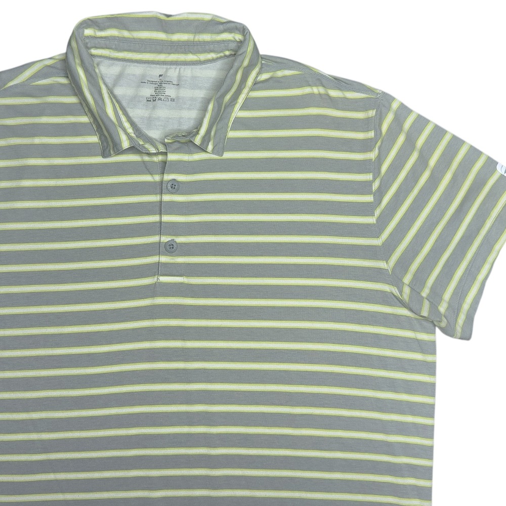 Fabletics Polo Shirt‎ Men's XL Gray & Yellow Stripe Performance Athleisure Modal
